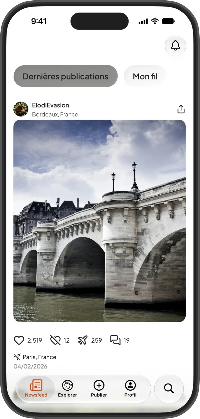 Feed de photos géolocalisées sur l'app Hexatrip